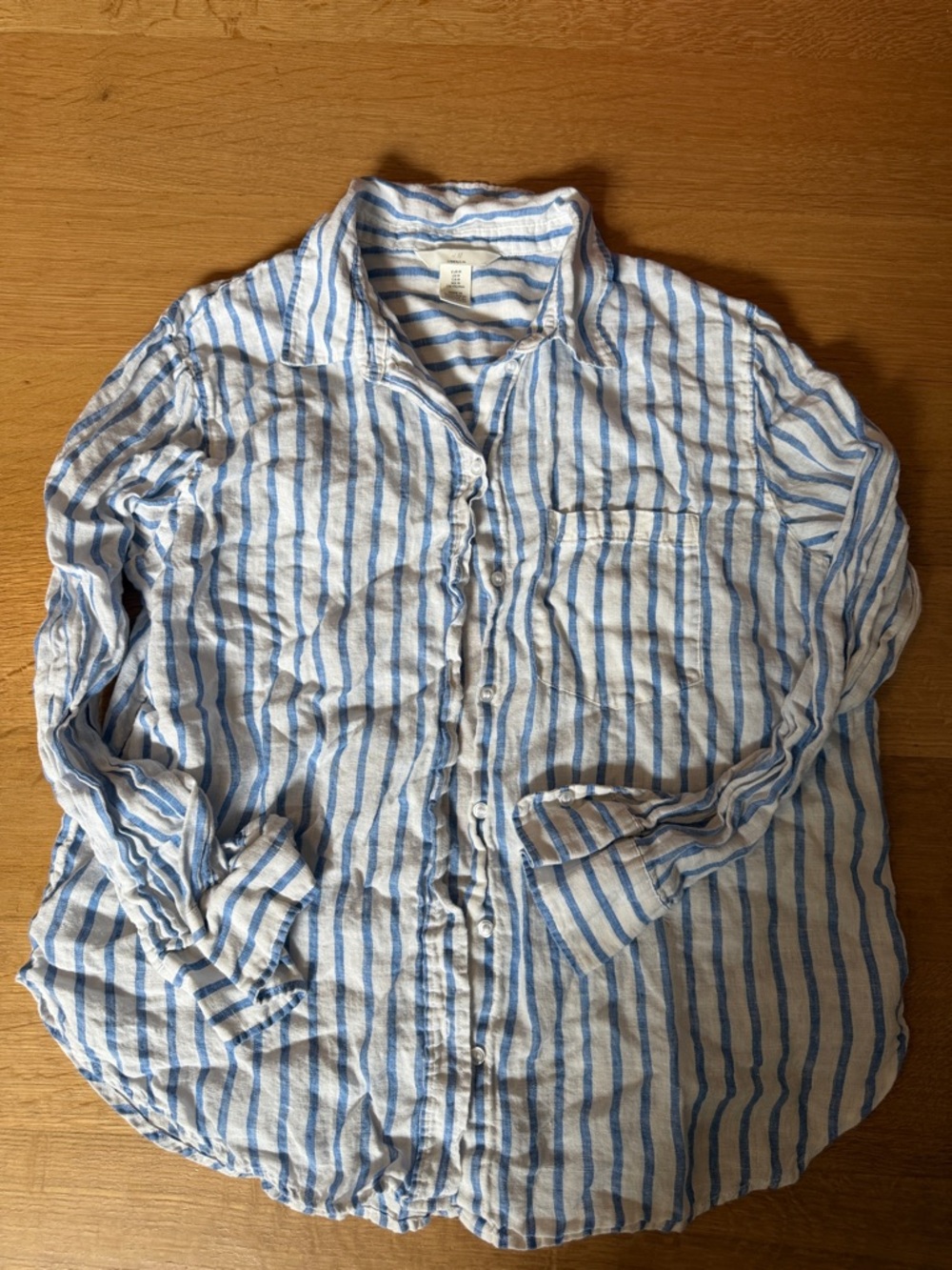 100% linen Blue and White Striped Button-Down Shirt